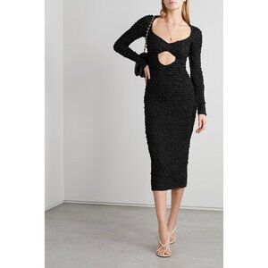 Mara Hoffman Dione Cutout Long Sleeve Popcorn Black Midi Dress Small